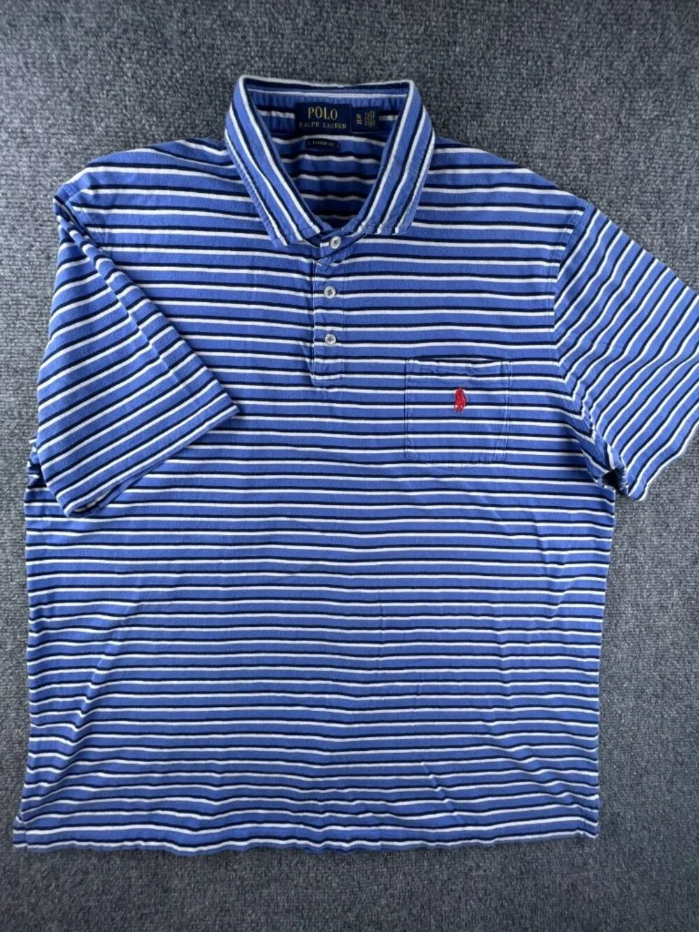 Polo Ralph Lauren Polo Shirt Short Sleeve XL Blue Striped Classic Fit Lightweigh